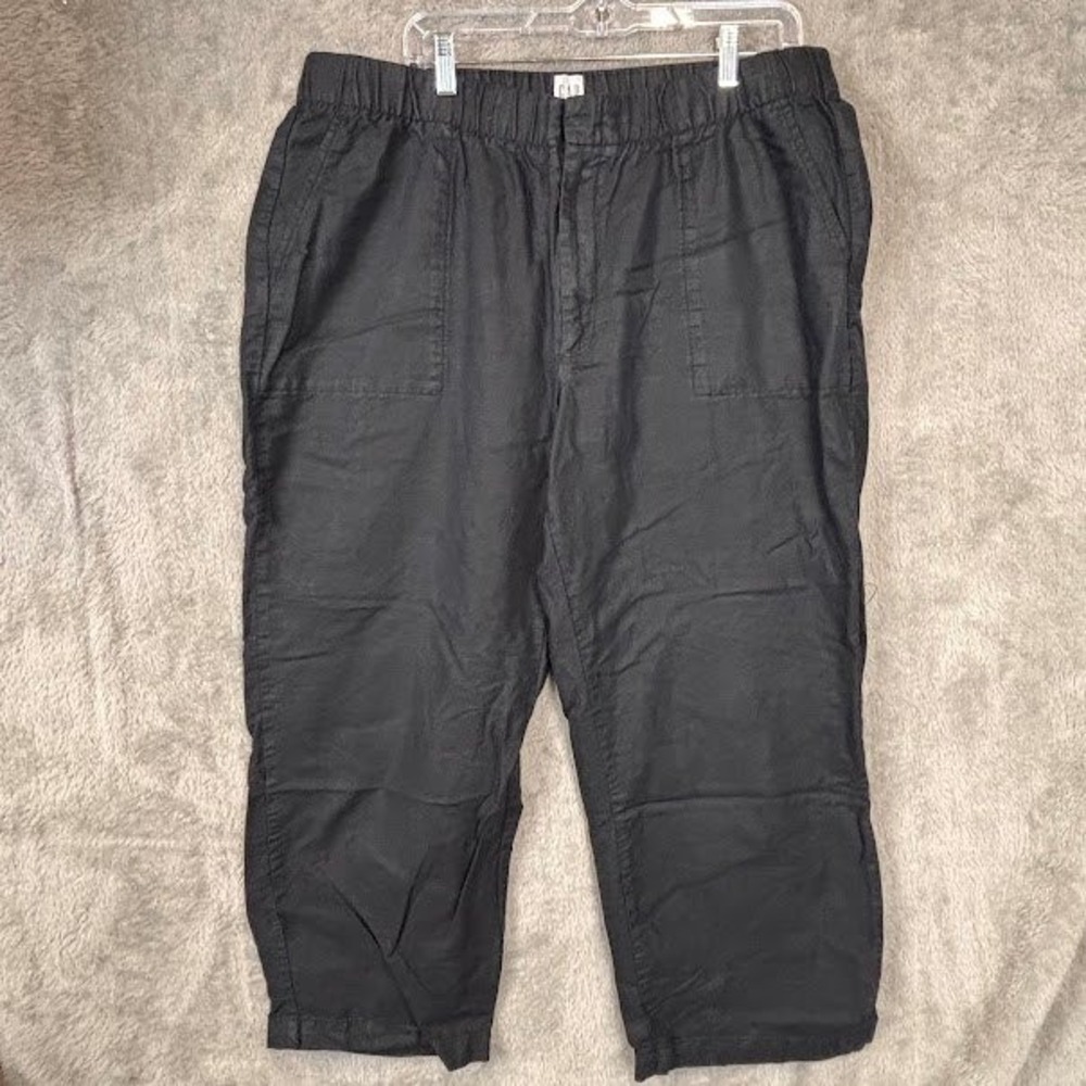 Gap Womens Black Linen Blend Pull On Relaxed Cropped Straight Leg Pants XL